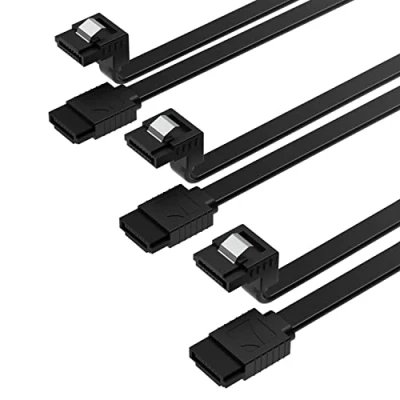 Abbildung von Sabrent SATA III Kabel (3 Stück), HDD SDD L Type Stecker Datenkabel 6Gbps 51cm, mit Metall Clip Verriegelungsriegel (CB SRK3)
