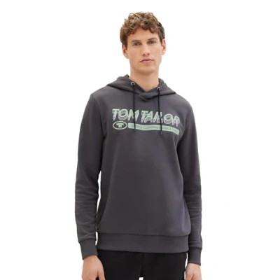 Abbildung von TOM TAILOR Herren Hoodie Sweatshirt mit Logo Print, Tarmac Grey, M