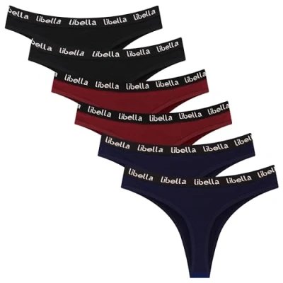 Abbildung von Libella 6er Pack Damen Strings, Unterwäsche aus Baumwolle, Atmungsaktive Unterhosen 3207BMR XL
