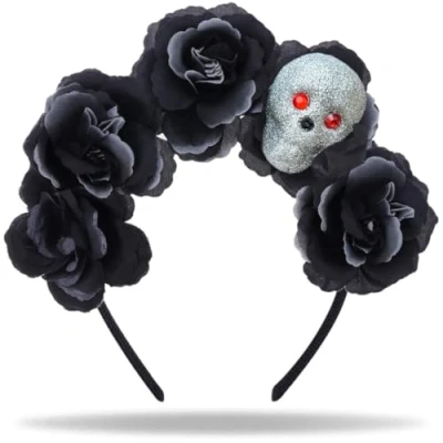 Abbildung von Hatstar Dia de Los Muertos Halloween Haarreif Voodoo mit Totenkopf &amp; Rosenblättern Kopfschmuck Haarschmuck Deko Accessoire zu Karneval und Fasching