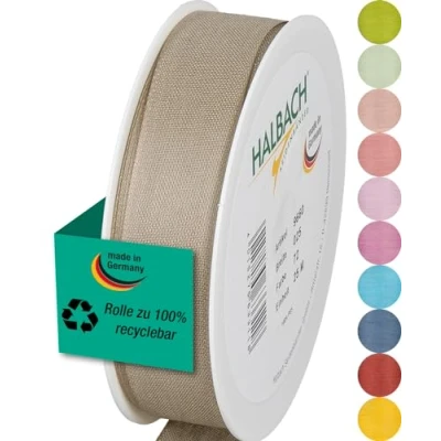 Abbildung von Halbach Seidenbänder Geschenkband Breite 25mm Länge 25m Schleifenband made in Germany Geschenkbänder Vielzahl von Farben und Breiten, perfekt zum Verpacken Dekorieren, Farbe: leinen