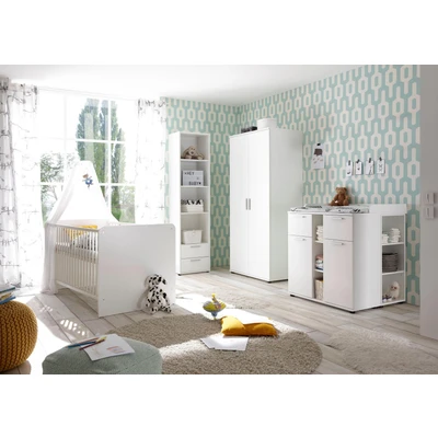 Abbildung von BIBO Babyzimmer Komplett Set in Weiß Möbel 3 teilig bestehend aus Kleiderschrank, Babybett &amp; Wickelkommode