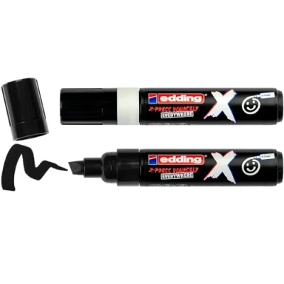 Abbildung von edding X Multimarker Black &amp; White Set 2 mit pigmentierter Tinte auf Wasserbasis Keilspitze 10 mm für T Shirts, Sneaker, Handyhüllen und mehr