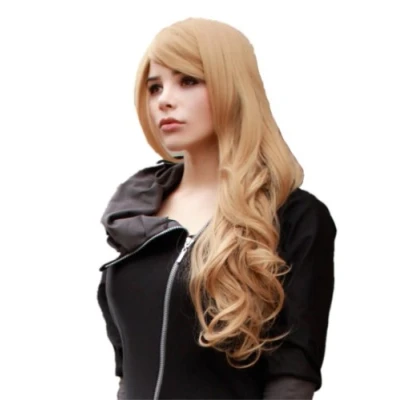 Abbildung von Prettyland Damen Dunkel Blond 70cm lang langhaar Perücke Wellen Gewellt Lockig C507