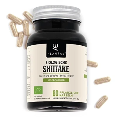Abbildung von SHIITAKE BIO * Plantae 60 pflanzliche Kapseln Stärkt das Immunsystem 50% Polysaccharide + 15% Beta Glucane