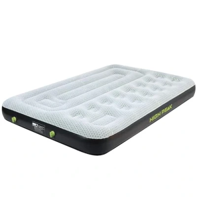 Abbildung von High Peak Unisex Multi Comfort Plus Luftbett, mit integrierte Fußpumpe und Anti Rutsch Funktion, atmungsaktiv, robust, Oberseite weich, für Indoor Outdoor, grau/grün/schwarz, 198 x 137 22 cm