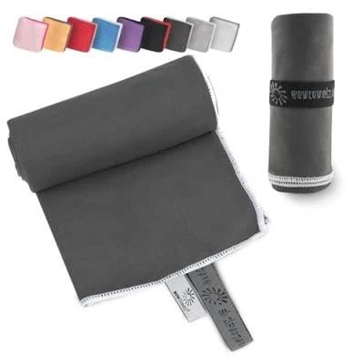 Abbildung von Wowtowelz kompaktes Mikrofaser Handtuch, Reisehandtuch, Sport Fitnesshandtuch, Strand Badetuch, leicht u. schnelltrocknend, (Dunkelgrau, 180 x 110 cm)
