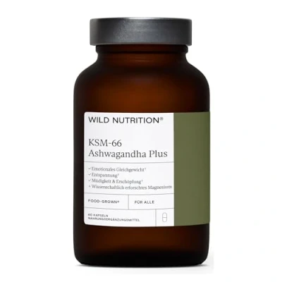 Abbildung von Wild Nutrition Food Grown® Ashwagandha KSM 66 Plus Ethically Sourced Capsules to Support Mind and Body No Added Filler Effective Tablets 60