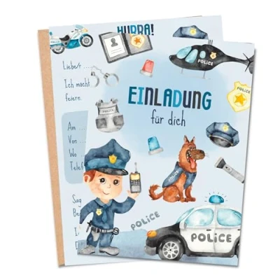 Abbildung von MeinBaby123® 10 Polizei Einladungskarten Kindergeburtstag Jungs Geburtstagseinladungen für Kinder inkl. Briefumschläge (Polizei V1)