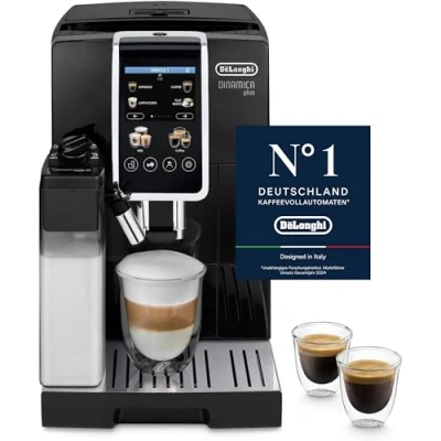 Abbildung von De&#039;Longhi Dinamica Plus ECAM382.70.B, Kaffeevollautomat für Kaffeebohnen, Cappuccino Maschine mit LatteCrema Hot, Espresso 18 Rezepten, 3,5 Zoll TFT Display, 1450W, Schwarz