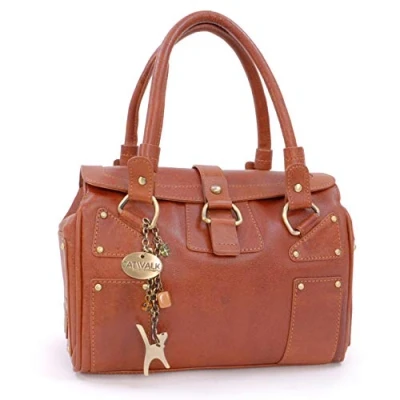Abbildung von Catwalk Collection Handbags Damen Leder Henkeltasche Handtasche Mittelgroß mit Viele Fächer CLAUDIA Hellbraun