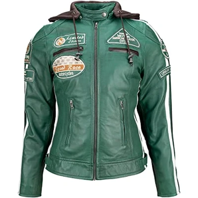 Abbildung von URBAN 5884 Damen 58 Ladies Motorradjacke Mit Protektoren, Aus Lammleder, Dunkelgrün, S EU