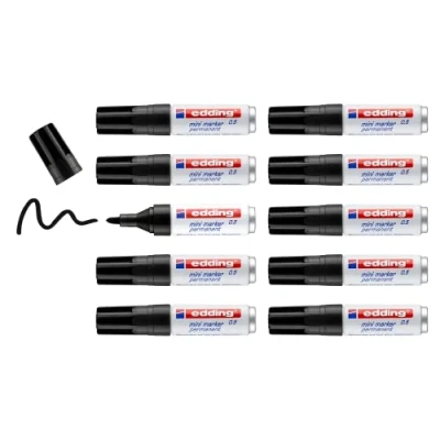 Abbildung von edding 0.5 Mini Permanentmarker schwarz 10 Stifte feine Rund Spitze 1 mm wasserfest, schnell trocknend wischfest Marker für Karton, Kunststoff, Holz, Metall, Stein, Leinwand