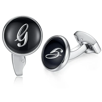 Abbildung von Honey Bear Briefe Initialen Buchstabe manschettenknöpfe Herren Edelstahl Hochzeit Cufflinks Manschettenknopf Schwarz (G)