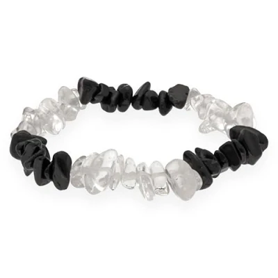 Abbildung von Lebensquelle Plus Bergkristall + schwarzer Turmalin Splitterarmband Schutzarmband Hochwertiges Edelstein Armband