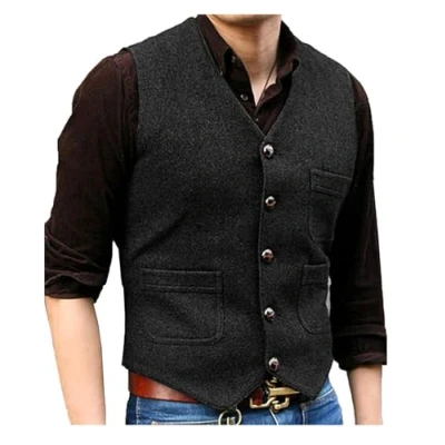 Abbildung von Solovedress Mens Vintage Classic Wolle Anzugweste Formale Regular Fit Weste Anzug für Hochzeit Groomsmen(Black,XXXL)