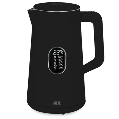 Abbildung von ADE Energiesparender Wasserkocher mit Temperatureinstellung 40 100C 1,5 l Edelstahl BPA frei schwarz matt