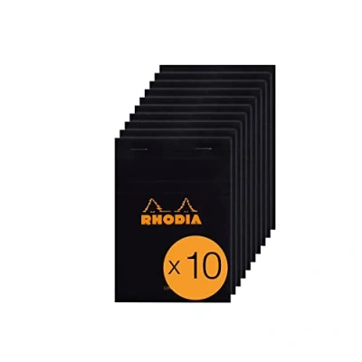 Abbildung von Rhodia 136009C Packung mit 10 Notizblöcken No.13, DIN A6 80 Blätter liniert 80g, Schwarz, 1 Pack