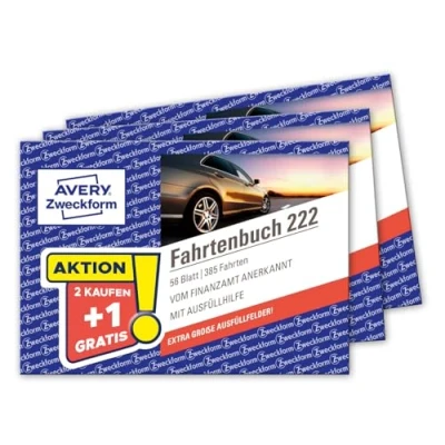 Abbildung von AVERY Zweckform 222 3P Softcover Fahrtenbuch PKW 3er Set (Finanzamt anerkannt, DIN A6 quer 148x105mm, 112 Seiten385 Fahrten, Deutschland &amp; Österreich, Abgrenzung privater/geschäftlicher Fahrten)