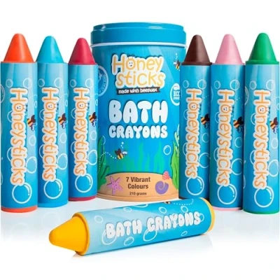 Abbildung von Honeysticks Badestifte für Kleinkinder &amp; Kinder handgefertigt aus natürlichem Bienenwachs ungiftigen Spaß in der Badewanne parfümfrei, Nicht reizendes Badespielzeug leuchtende Farben 7er Pack