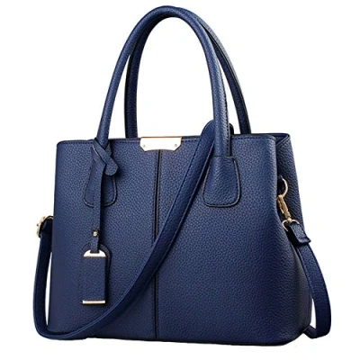 Abbildung von FiveloveTwo Dame Classy Satchel Handtasche Tote Griff Tasche Umhängetasche Dunkelblau
