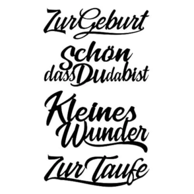 Abbildung von Ideen mit Herz Stanzschablonen, Schriften, Zur Geburt, 3cm bis 8,2cm, 4 Stück