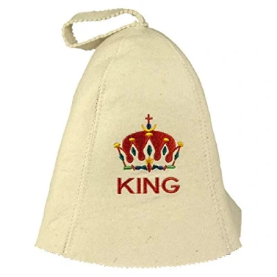 Abbildung von Saunahut mit Stickerei KING aus Filz (Filzkappe, Saunamütze)