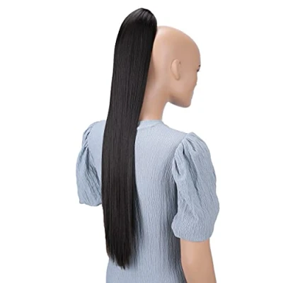 Abbildung von CAISHA 70cm Extralang Clip On Haarteil Zopf Pferdeschwanz Hitzebeständig Synthetik Glatt Braun H79