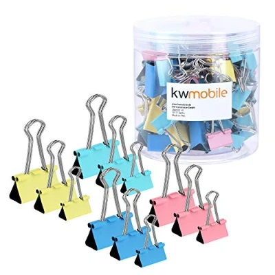 Abbildung von kwmobile 60x Foldback Klammern Set 20x 19mm 25mm 32mm Vielzweckklammer Büro Dokumenten Clips Metall Maul Klammer Klemmen Mehrfarbig