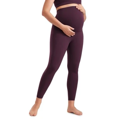 Abbildung von CRZ Yoga Damen Butterluxe Umstandsleggings 64cm Skinny Umstandshose High Waist Schwangerschaft Leggins Dunkellila 38