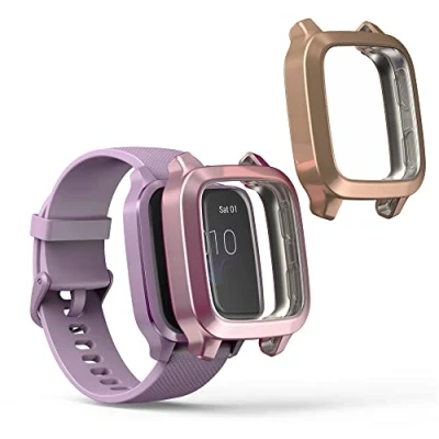 Abbildung von kwmobile 2X Schutzhülle kompatibel mit Garmin Venu Sq Music/Sq Hülle Fullbody Cover Set aus Silikon Altrosa Rosegold