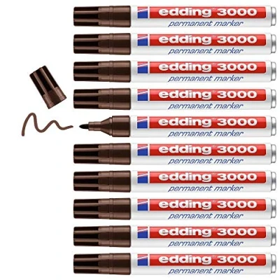 Abbildung von edding 3000 Permanentmarker dunkel braun 10 Stifte Rund Spitze 1,5 3 mm schnell trocknender Permanent Marker wasserfest, wischfest für Karton, Kunststoff, Holz, Metall Universalmarker