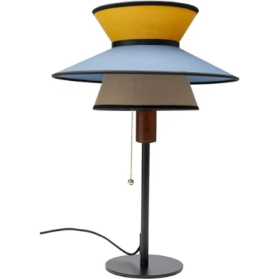Abbildung von Kare Design Tischlampe Riva Blau/Gelb, Tischleuchte, Stahlgestell, Desk Lamp, Baumwoll Schirm, kein Leuchtmittel inklusive, Lampe für Wohnzimmer, Schreibtischlampe, Schlafzimmer, 49x35x35 cm (H/B/T)