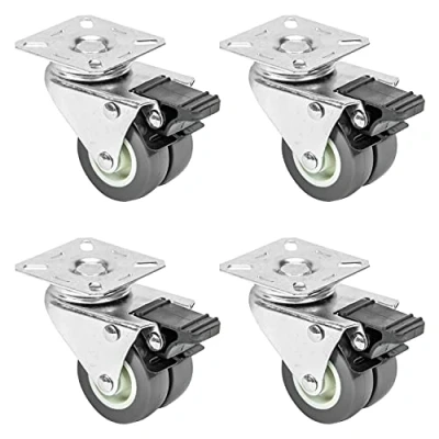 Abbildung von HMF 6720 Doppelte Schwerlastrollen mit Bremse Polyurethan 4 Stück 50 mm bis 400 kg Grau