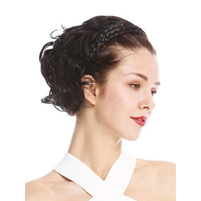 Abbildung von WIG ME UP 90605 2 Halbperücke Haarteil edel geflochtener Haarreif schulterlang Schwarz wild gewellt