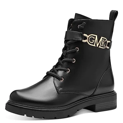 Abbildung von MARCO TOZZI by Guido Maria Kretschmer Damen Stiefeletten zum Schnüren aus Kunstleder mit Reißverschluss, Schwarz (Black/Gold), 39 EU