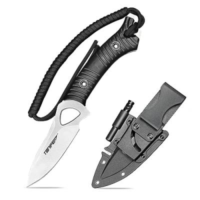 Abbildung von TONIFE Explorer Feststehendes Messer mit Scheide 8Cr14MoV Klinge Multifunktionales Überlebensmesser, Glasfaserverstärkter Nylongriff für Outdoor EDC (Schwarz+Satin)