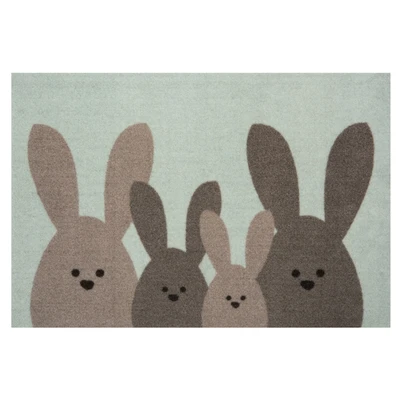 Abbildung von Hanse Home Fußmatte für Innen und Außen 40x60cm Schmutzfangmatte Türmatte Bunny Family mit Hasen Motiv Waschbar &amp; Wetterfest, rutschfest Eingangsbereich Außenbereich Grün Braun