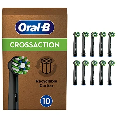 Abbildung von Oral B CrossAction Aufsteckbürsten für elektrische Zahnbürste, 10 Stück, ganzheitliche Mundreinigung, CleanMaximiser Borsten, briefkastenfähige Verpackung, Valentinstag Geschenk Sie/Ihn, schwarz