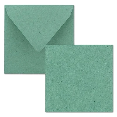 Abbildung von Quadratisches Einzelkarten Set 15 x cm mit Brief Umschlägen Kraftpapier Eukalyptus Grün 25 Stück für Grußkarten &amp; mehr