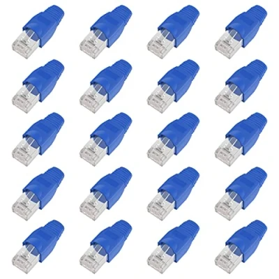 Abbildung von ShipeeKin 20x Geschirmte RJ45 Stecker, CAT5e CAT5 CAT6 Cat6e Crimpstecker UTP STP 50U Vergoldet LAN Kabelstecker mit Silikon Schutzhüllen (Blau)