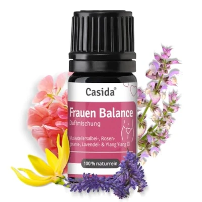 Abbildung von Casida Frauen Balance Duftmischung mit Muskatellersalbei Öl, Rosengeranien Lavendel Öl und Ylang 5ml 100% naturreine ätherische Öle Aromatherapie für inneres Gleichgewicht
