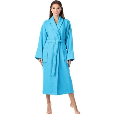 Abbildung von Ladeheid Damen Frottee Bademantel aus 100% Baumwolle Waffelpiqué LA40 227 (Türkis (M16), S)