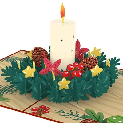 Abbildung von papercrush® Pop Up Karte Weihnachten Adventskranz 3D Weihnachtskarte für Adventszeit mit Kerze Frauen (Freundin, Mama, Oma) Handgemachte Popup Weihnachtsgrußkarte inkl. Umschlag