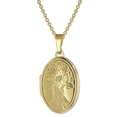 Abbildung von trendor Medaillon mit Kette Gold plattiertes 925 Silber zauberhafter Halsschmuck für Damen, zeitloser Anhänger Frauen, elegante Geschenkidee, 39544 60 cm