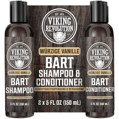 Abbildung von Viking Revolution Bartshampoo &amp; Conditioner Set Erweicht, Glättet Stärkt den Bartwuchs Für Männer Würzige Vanille Geschenke 2 x 150 ml