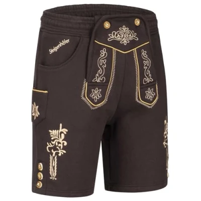 Abbildung von Steigenhöfer Manufaktur Kurze Trachten Jogginghose mit Kordelzug im Lederhosen Look Moritz Jogging Lederhose Herren Tracht für Oktoberfest Wiesn und weitere Feierlichkeiten Anthrazit M