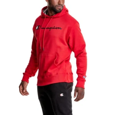 Abbildung von Champion Herren Sweatshirt Graphic Powerblend Fleece Hood, Team Red Scarlet/Champion Script, XXL