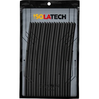 Abbildung von ISOLATECH Schrumpfschlauch Set 3:1 ohne Kleber unbeschriftet Schwarz Sortiment viele Größen Ø 6mm 3,8 Meter in 19Stk x 20cm