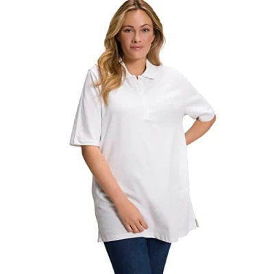 Abbildung von Ulla Popken Damen Basic Poloshirt Langarmshirt, Schneeweiß, 46 48 EU